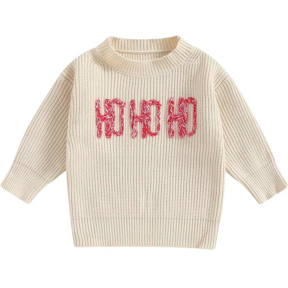 New Gender‎ Neutral Embroidered Cream Ho Ho Ho Sweater